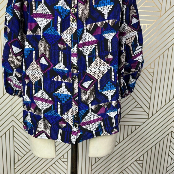 Yumi Kim Isi Geometric Smocked Button Front Printed Blouse Print Size US Medium - Picture 4 of 11